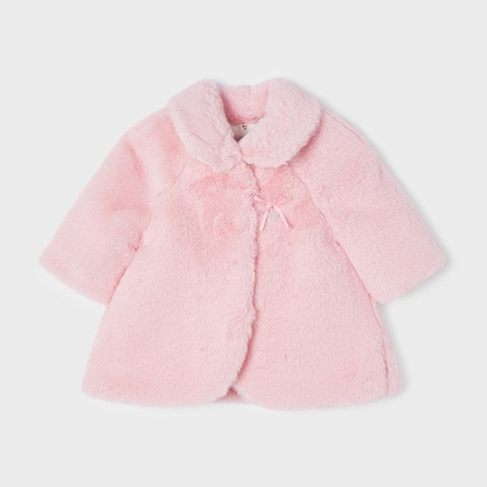 Mayoral Pink Fur Coat Baby Girl Sz 12M